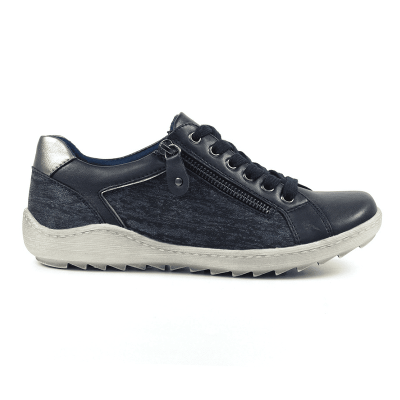 Womens Lunar Pampas Navy Side Zip and Lace Trainers - Navy