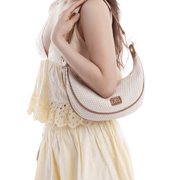 Womens Xti 184579 Beige with Brown Raffia Hobo Shoulder Bag - Beige Gold