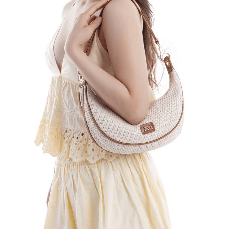 Womens Xti 184579 Beige with Brown Raffia Hobo Shoulder Bag - Beige Gold