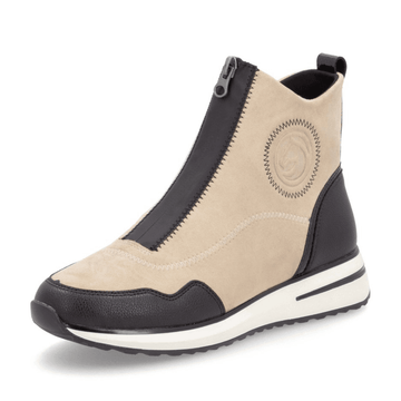 Womens Remonte D1G70 Beige Stretch Zip Front Ankle Boots - Beige Combi
