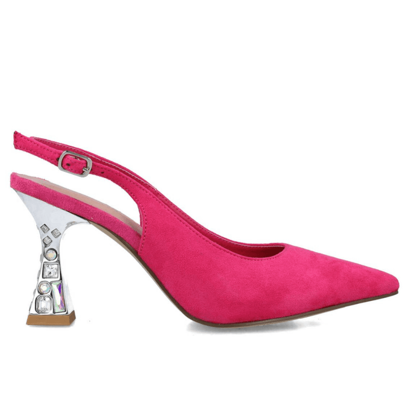 Womens Menbur 24011 Pink Suede Diamante Flared Heels - Pink
