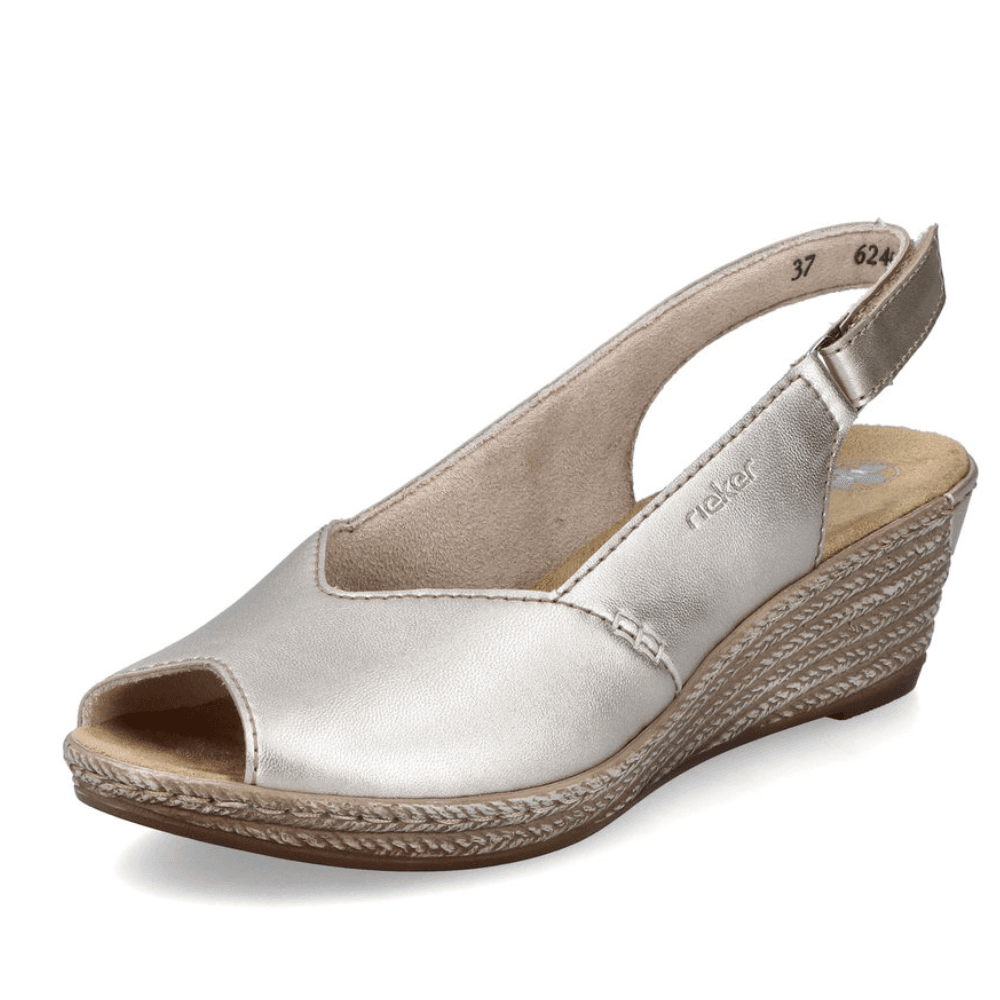 Womens Rieker 62462 Gold Velcro Strap Wedge Sandals