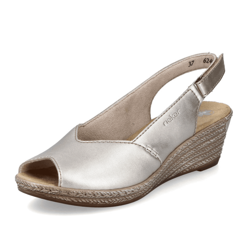 Womens Rieker 62462 Gold Velcro Strap Wedge Sandals - Gold