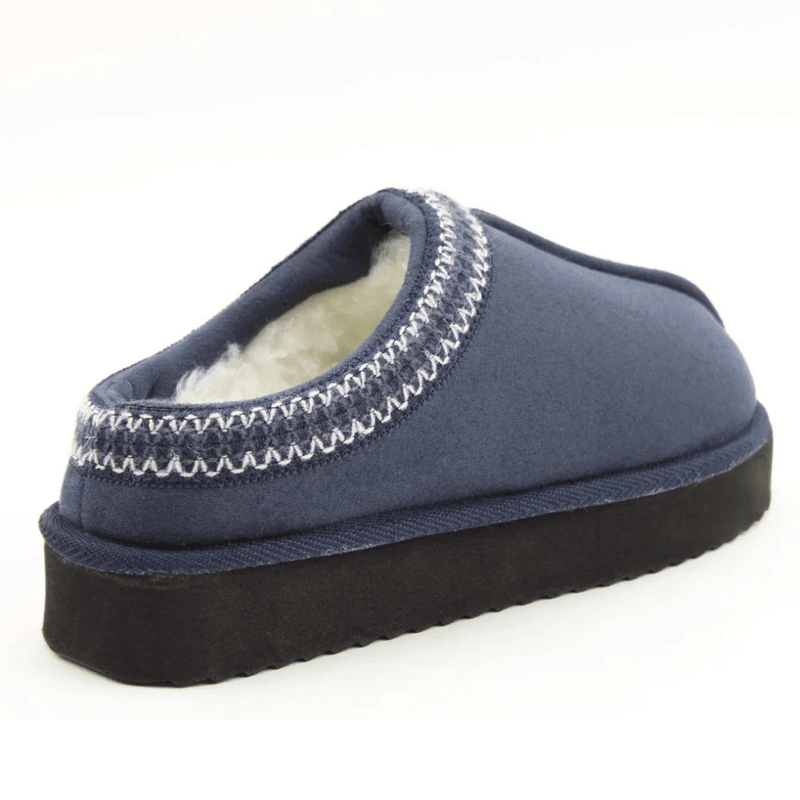 Womens Heavenly Feet Ice Fur Lined Mule Slipper - Navy