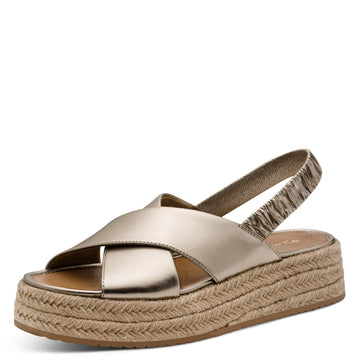 Womens Tamaris 28246 Light Gold Wedge Sandals - Light Gold
