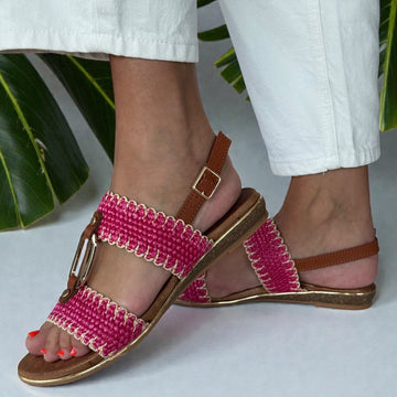 Womens Lunar Jules Woven with Gold Circle Sandals - Pink