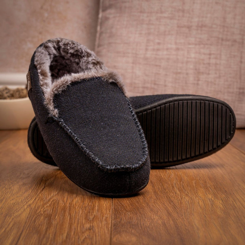 Mens Lazy Dogz Hendrix II Navy Fur Lined Slippers - Navy