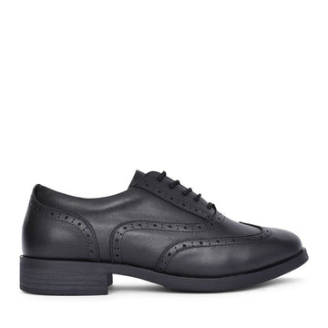 Girls Teds Swarthmore Brogue School Shoes - Black Leather