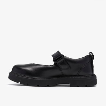 Girls Clarks Lorcam Charm Kid Black School Shoes - Black