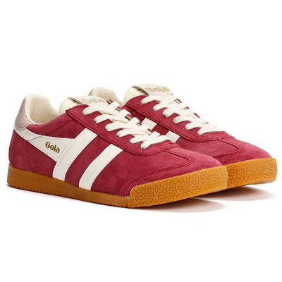 Womens Gola Elan Deep Red and White Suede Trainers - Deep Red