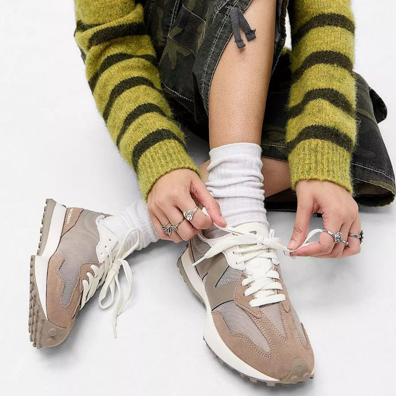 New Balance Womens 327 Mesh Trainers - Mushroom