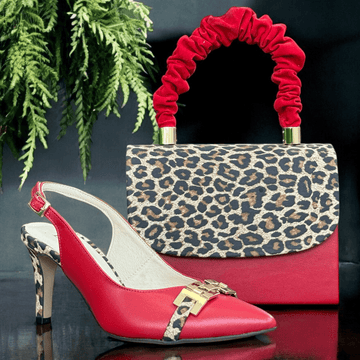Womens Red with Leopard Slingback Court Heels - Red Leopard