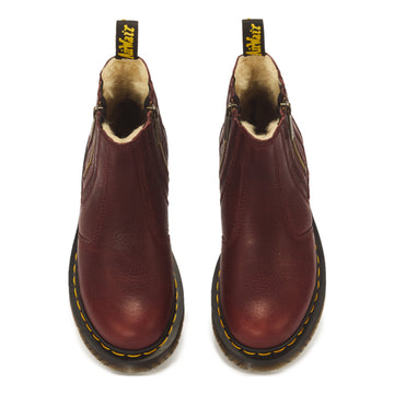 Unisex Dr. Martens 2976 Alyson Grizzly Cherry Red Leather Zip Up Chelsea Boots - Cherry Red