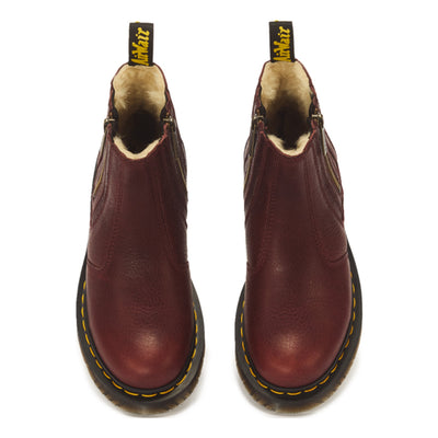 Unisex Dr. Martens 2976 Alyson Grizzly Cherry Red Leather Zip Up Chelsea Boots - Cherry Red