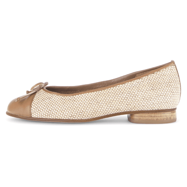 Womens Gabor Dulford Tan and Cream Textured Ballerina Pumps - Tan