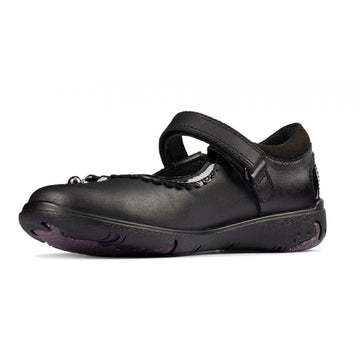 Junior Clarks Sea Girls School Shoe - Black Leather