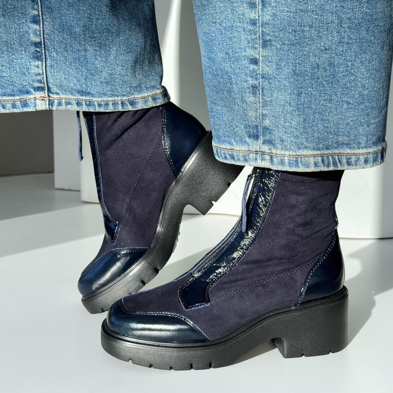 Womens Unisa Jandro Front Zip Ankle Boots - Navy