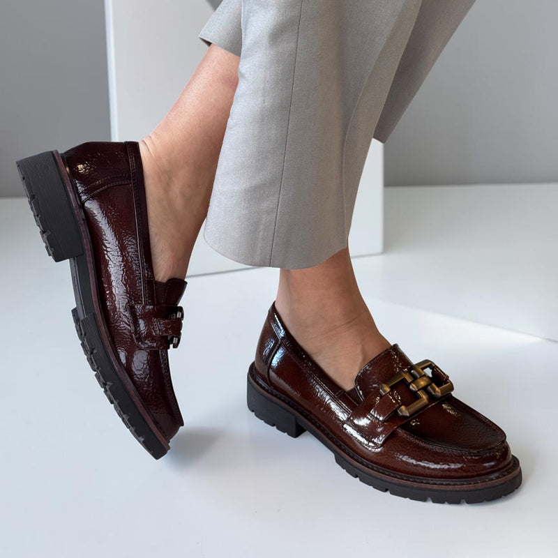 Womens Jana 24764 Cognac Patent Platform Loafer - Cognac Patent