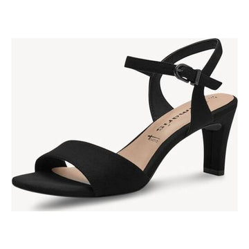 Womens Tamaris 28028 Leopard Print Heeled Sandals - Black Suede