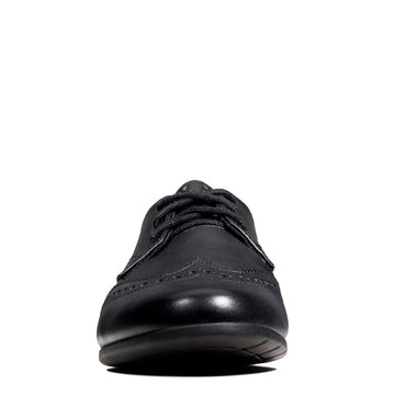 Junior Clarks Scala Lace Girls Black Leather Lace Up Smart School Shoes - Black