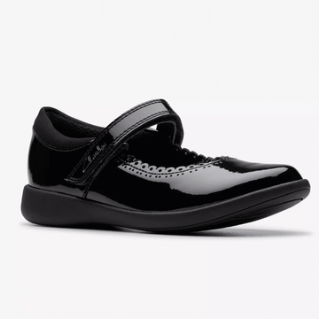 Junior Girls Clarks Etch Pure Black Patent School Shoes - Black Patent