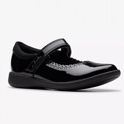 Junior Girls Clarks Etch Pure Black Patent School Shoes - Black Patent