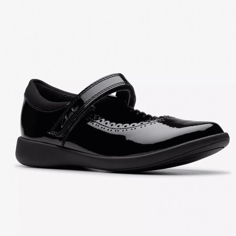 Junior Girls Clarks Etch Pure Black Patent School Shoes - Black Patent