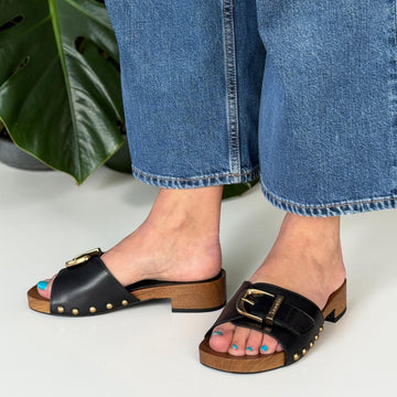 Womens Tamaris 27312 Black Studded Mule Sandals - Black