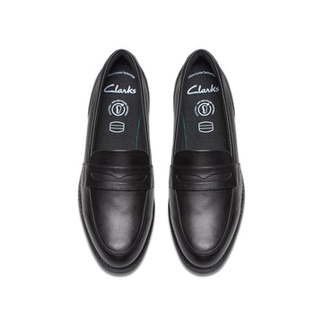 Girls Clarks Tapa Edge Youth Black School Shoes - Black