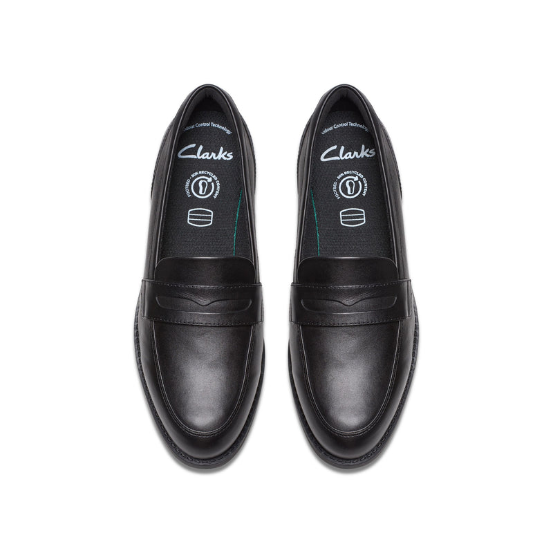 Girls Clarks Tapa Edge Youth Black School Shoes - Black