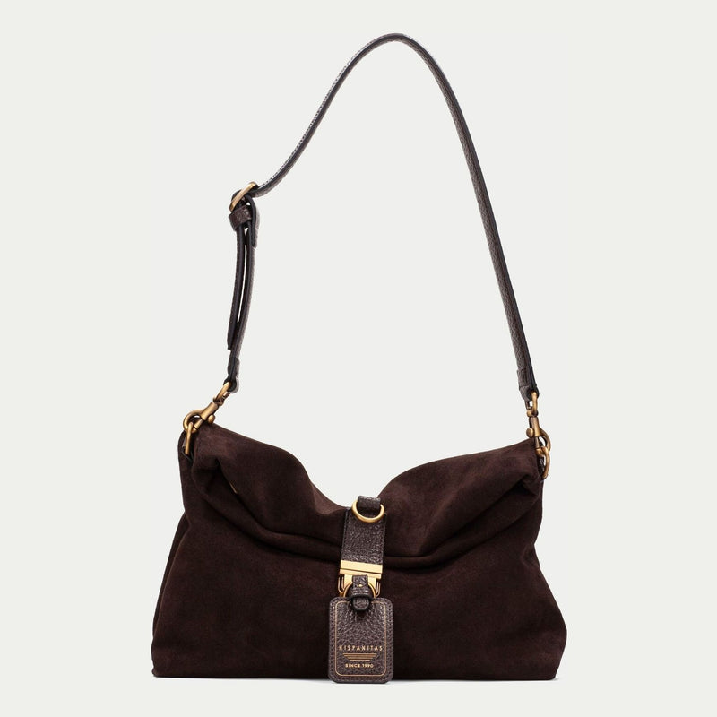 Womens Hispanitas 264948 Suede Shoulder Bag - Espresso