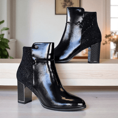 Womens Zanni & Co Cirebon Black Suede Mix Diamante Heeled Boots - Ink Gems