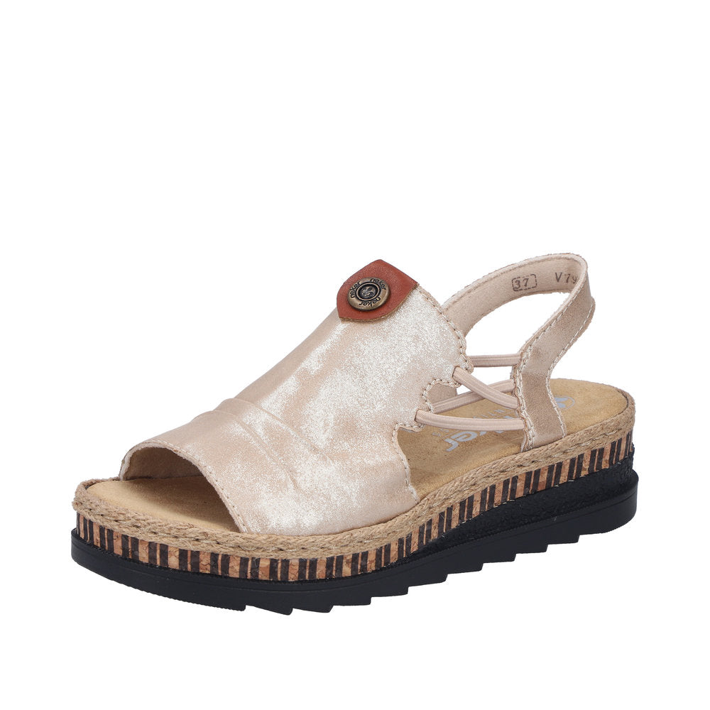 Womens Rieker V7972 Beige Wedge Sandal