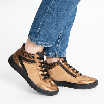 Womens Ara Rom Zip Trainer Boots - Brown Leopard - Brown