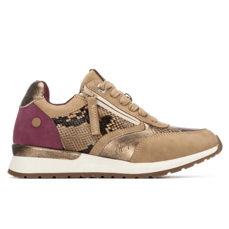 Womens Refresh 173177 Beige and Snake Print Side Zip Trainers - Beige Gold