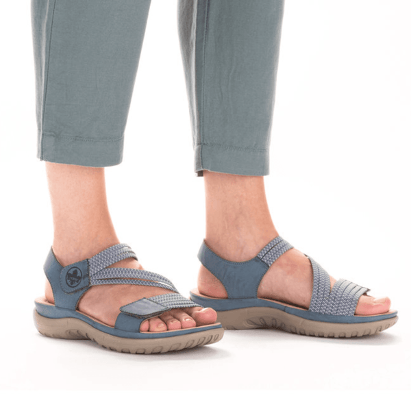 Womens Rieker 64870 Blue Velcro Strap Walking Sandals