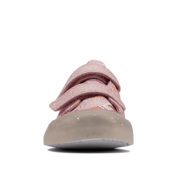 Junior Clarks Girls Foxing Print Pink Canvas Shoe - Pink