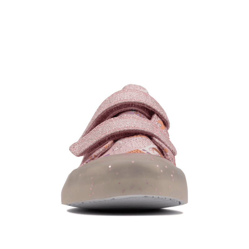 Junior Clarks Girls Foxing Print Pink Canvas Shoe - Pink