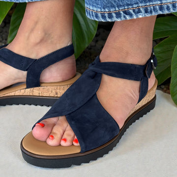 Womens Gabor Rich Twist Front Slingback Sandals - Navy Suede