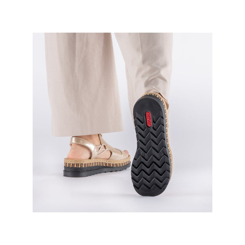 Womens Rieker V7972 Beige Wedge Sandal - Beige