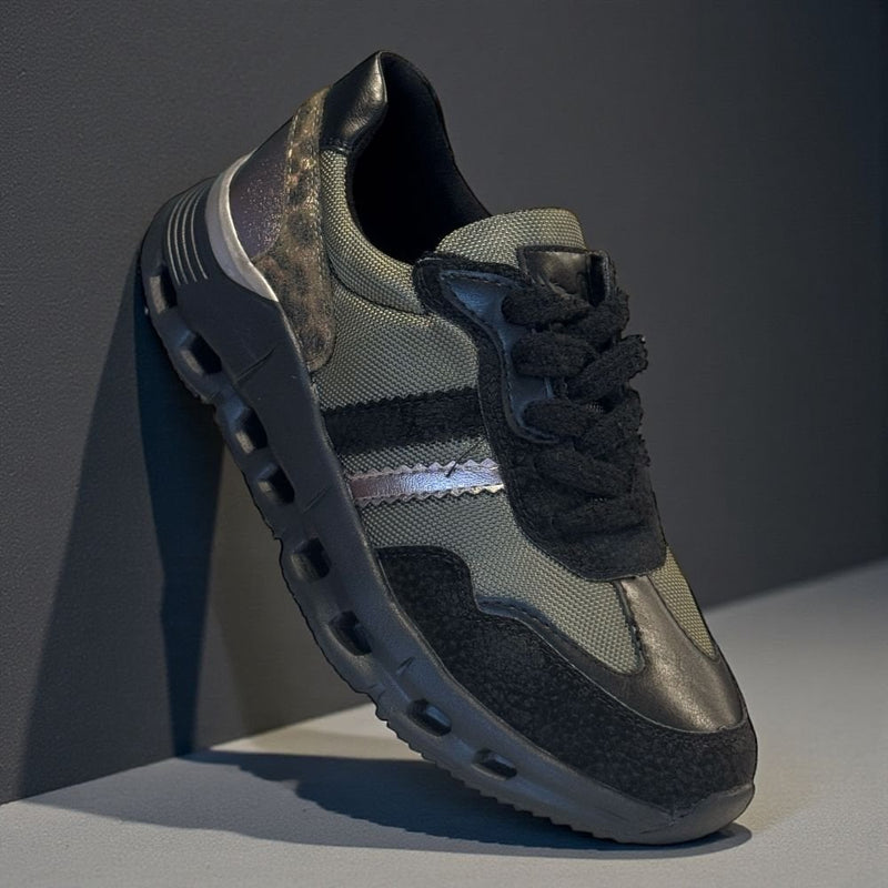 Womens Omg Footwear Gebza Green and Black Sporty Sole Trainers - Forest Mix
