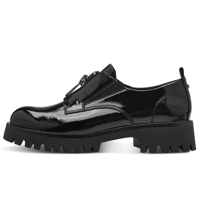 Womens Tamaris 24791 Black Patent Zip Front Shoes - Black
