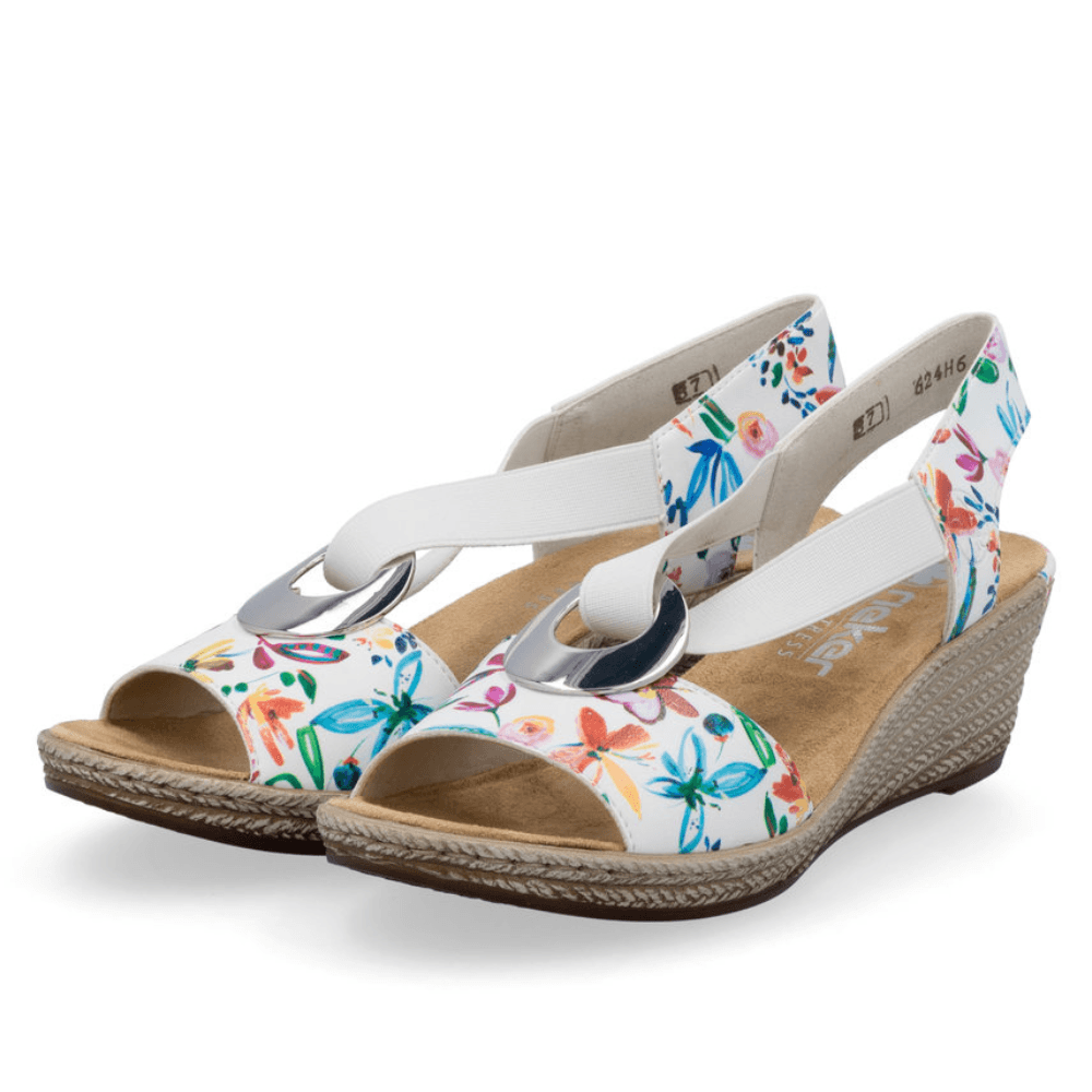 Womens Rieker 624H6 Floral Multi Strap Wedge Sandals