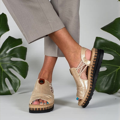 Womens Rieker V7972 Beige Wedge Sandal - Beige Gold