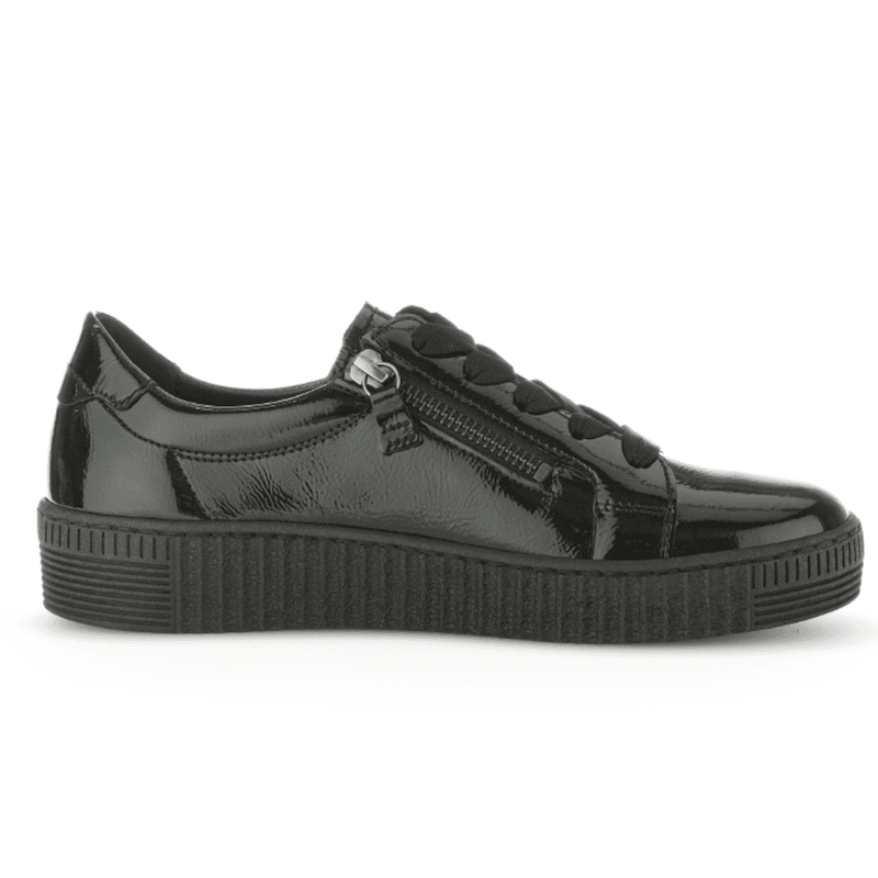 Womens Gabor 73.334 Black Patent Double Zip Trainers - Black Patent
