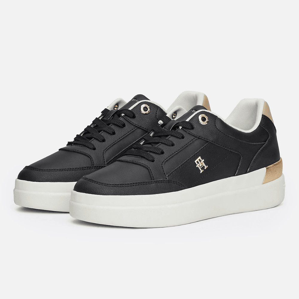 Womens Tommy Hilfiger Monogram Black Chunky Court Trainers