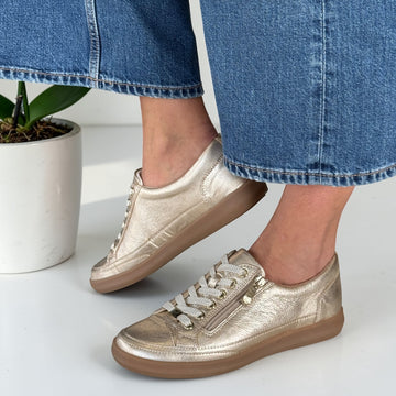 Womens Caprice 23706 Gold Leather Side Zip Trainers - Gold