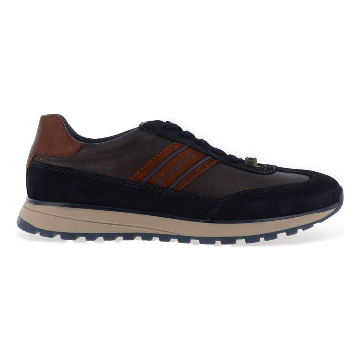 Mens Bugatti AWC03 Dark Blue Leather Casual Lace-up Shoes