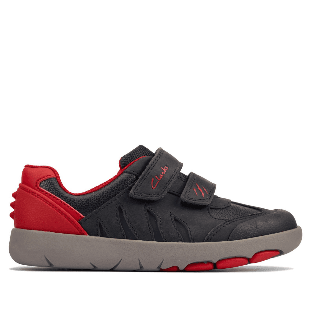 Junior Clarks Boy's Rex Play Navy & Red Leather Shoe