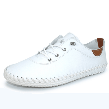 Womens Lunar St Ives White Leather Elastic Lace Plimsoles - White